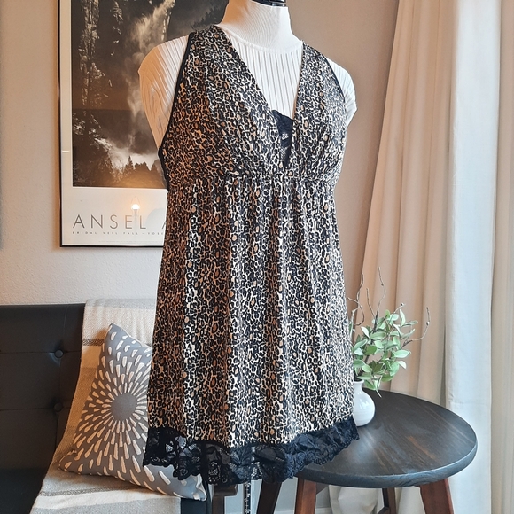 In Bloom Other - Babydoll Chemise Leopard and Lace Sz M